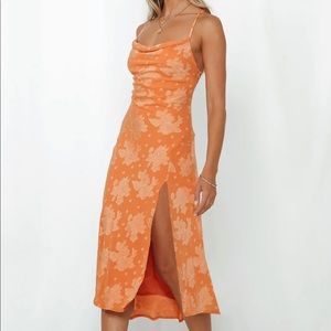 Drinks on me midi dress orange